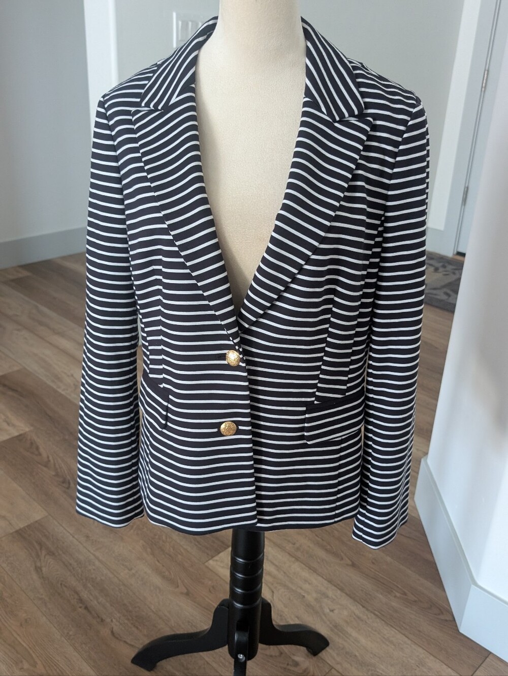 Women’s Black & White Striped Blazer Jacket